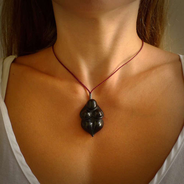 Black jade goddess pendant. Hand carved by NZ Pacific. Jade jewellery for sale online.