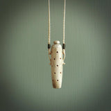Essential oil dispenser. Hand carved bone urn. Used to dispense essential oils. Bone jewellery hand made in New Zealand by NZ Pacific. This is a lovely necklace made for lovers of essential oils.