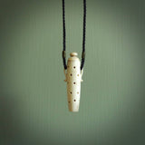 Essential oil dispenser. Hand carved bone urn. Used to dispense essential oils. Bone jewellery hand made in New Zealand by NZ Pacific. This is a lovely necklace made for lovers of essential oils.