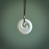 Bone Maori Koru Pendant Leather Cord Necklace