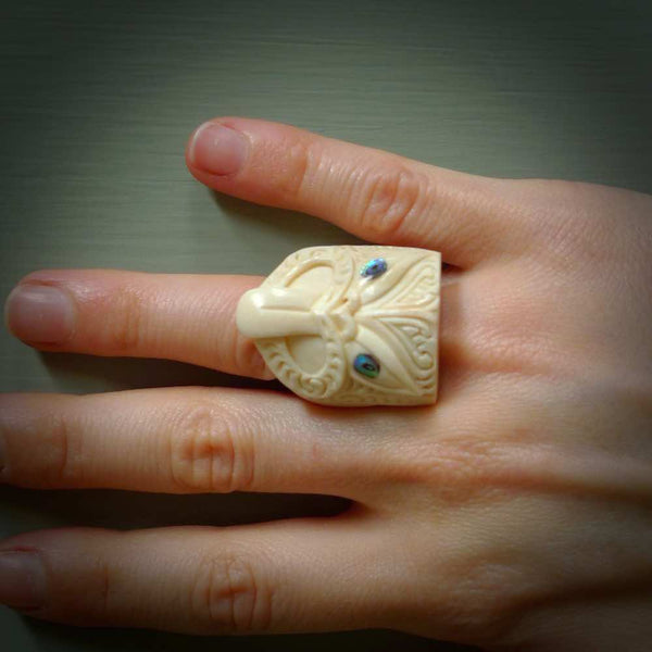 Hand carved deer antler rings. Bone rings handcarved in a traditional Māori design. Hand made jewellery for sale online. Wheku ring carved in bone.Hand carved deer antler rings. Bone rings handcarved in a traditional Māori design. Hand made jewellery for sale online. Wheku ring carved in bone.