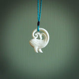 A hand carved bone whale pendant. This is a lovely piece carved to bring pleasure to the lucky wearer. It is a friendly pendant which we will ship to you free wherever you live. Carved by NZ Pacific and for sale online.