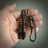 Hand carved Australian Black Jade fish skeleton pendant. Hand made black jade fish necklace. Fish themed jewellery. Ocean themed pendant. One only necklace provided with adjustable cord and free delivery.