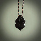 Black jade goddess pendant. Hand carved by NZ Pacific. Jade jewellery for sale online.